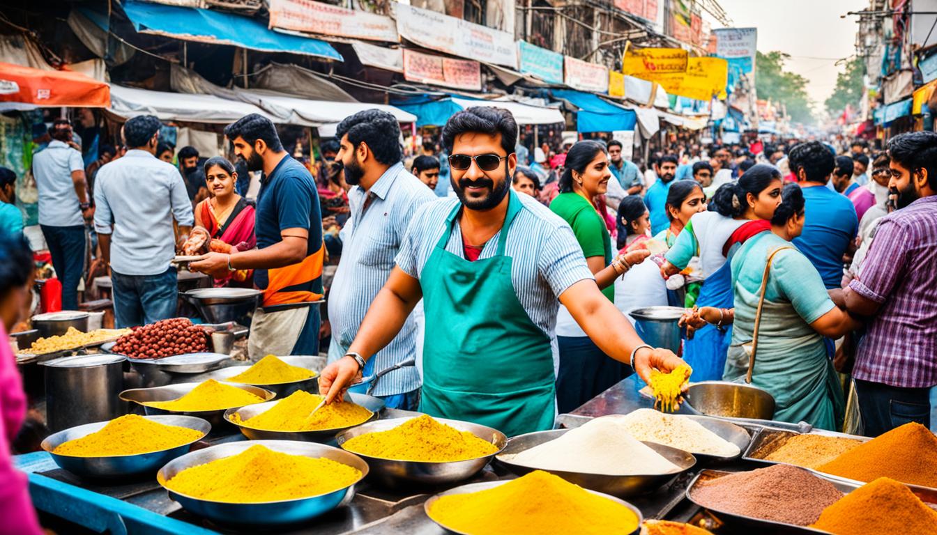 Chennai street food vendors serving a variety of dishes